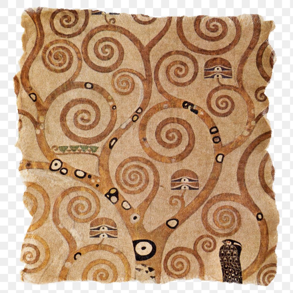 Ripped paper png Gustav Klimt's famous The Tree of Life artwork sticker, transparent background, remixed by rawpixel