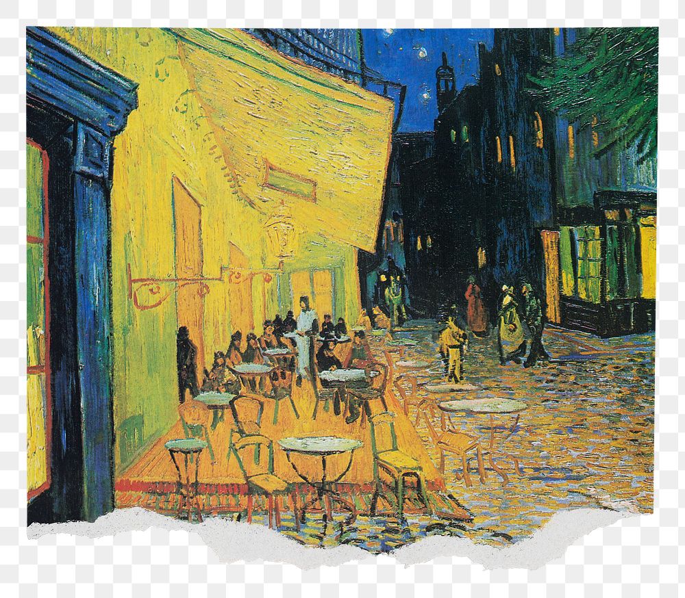 PNG Van Gogh's Caf&eacute; Terrace at Night, famous painting sticker, transparent background, remixed by rawpixel
