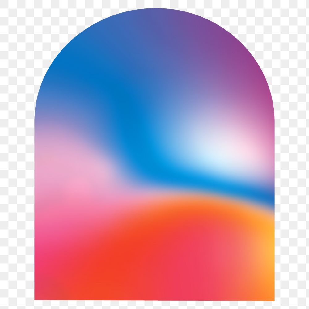 Holographic gradient png arc shape sticker, transparent background