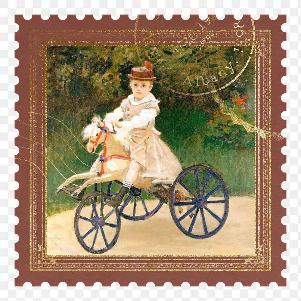 Jean Monet png postage stamp sticker, transparent background. Famous art remixed by rawpixel.