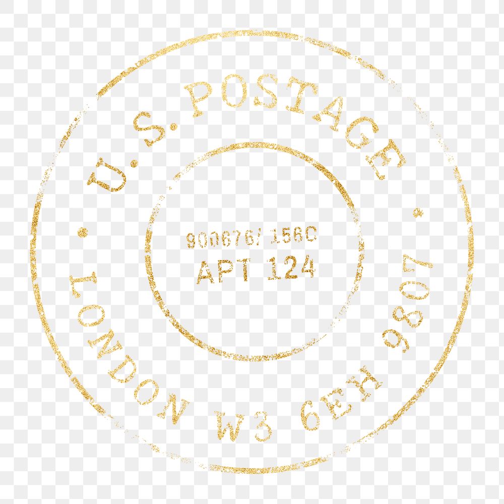 Vintage postage stamp png sticker, gold design, transparent background