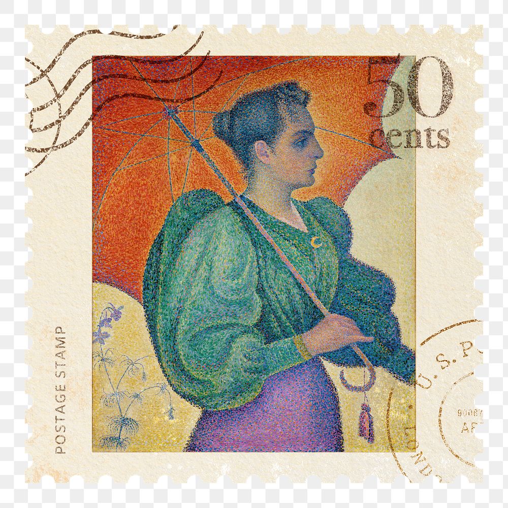 Paul Signac png postage stamp sticker, transparent background. Famous art remixed by rawpixel.