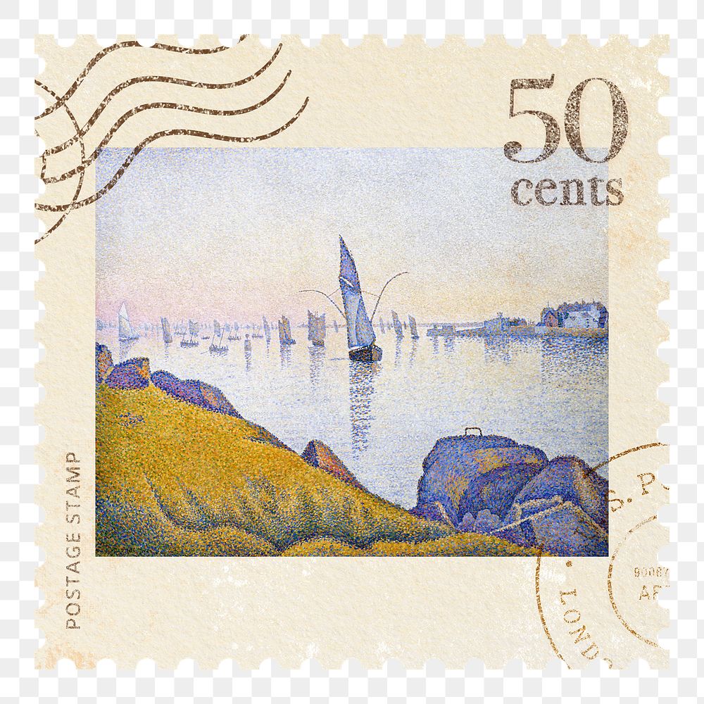 Paul Signac png postage stamp sticker, transparent background. Famous art remixed by rawpixel.
