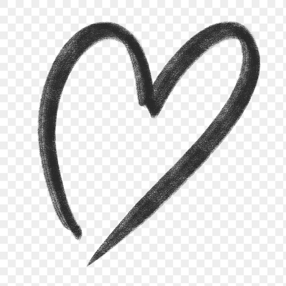 Heart doodle png black shape sticker, transparent background