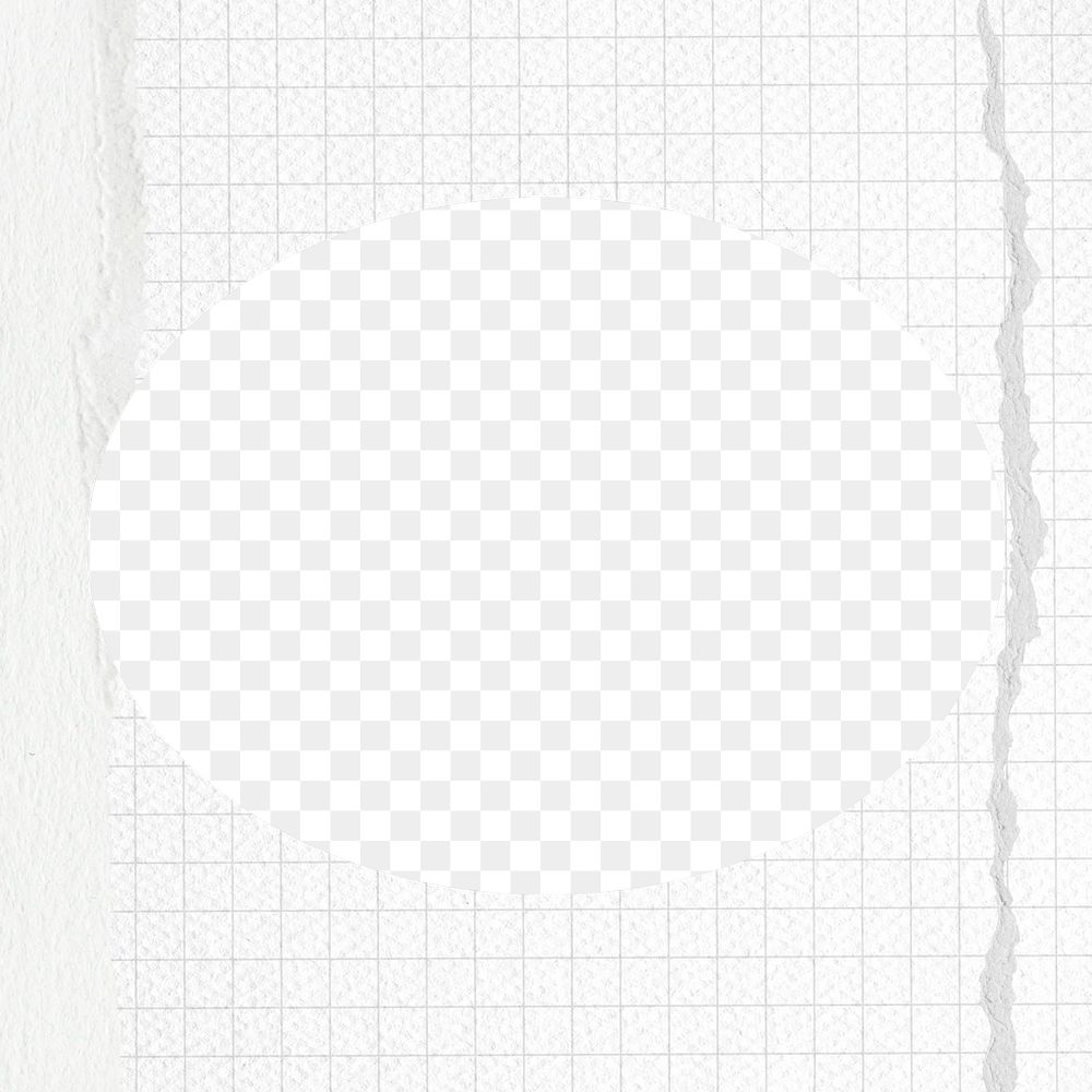 Oval frame png off-white grid paper, transparent background