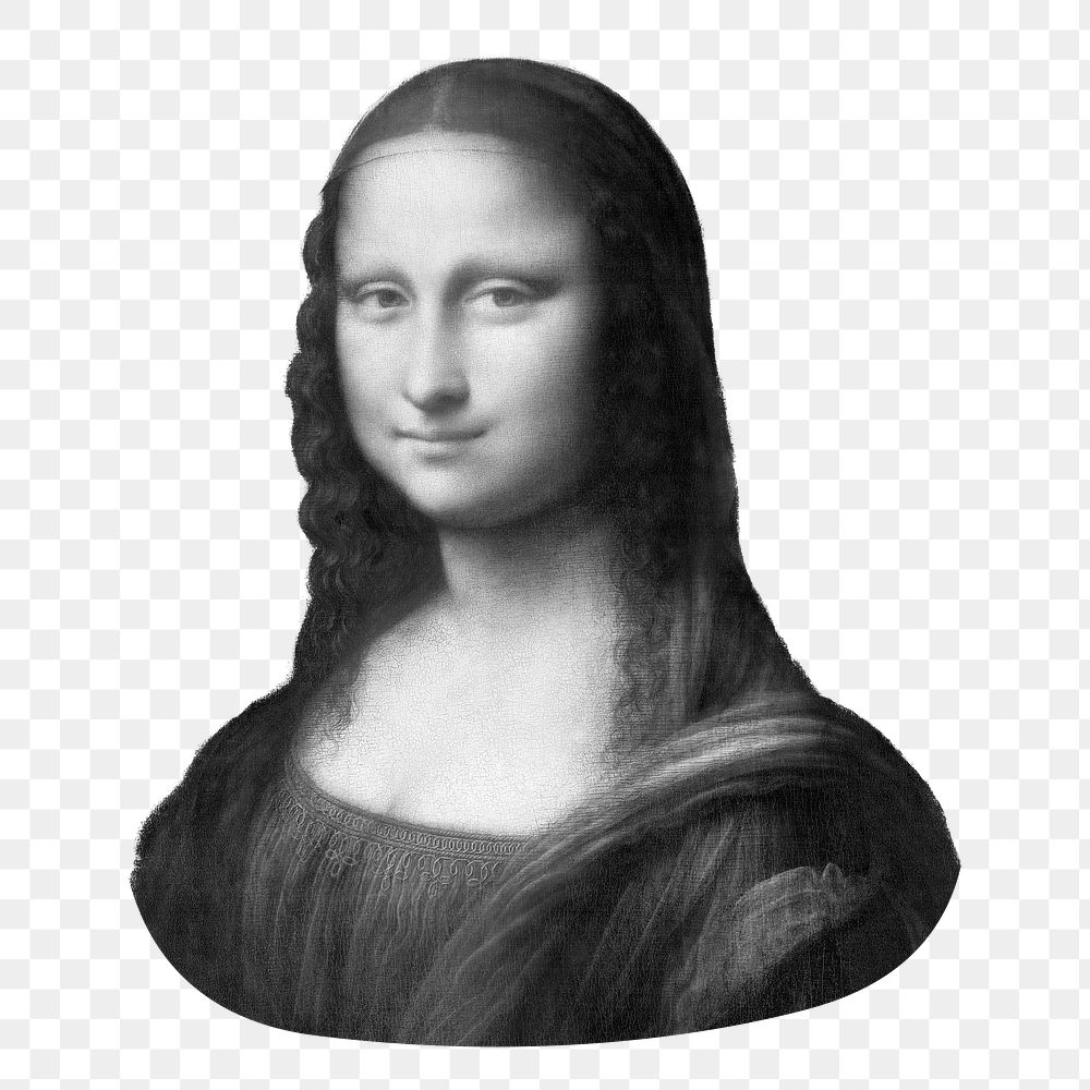 Mona Lisa portrait png sticker, black and white cut out on transparent background, famous artwork remixed by rawpixel