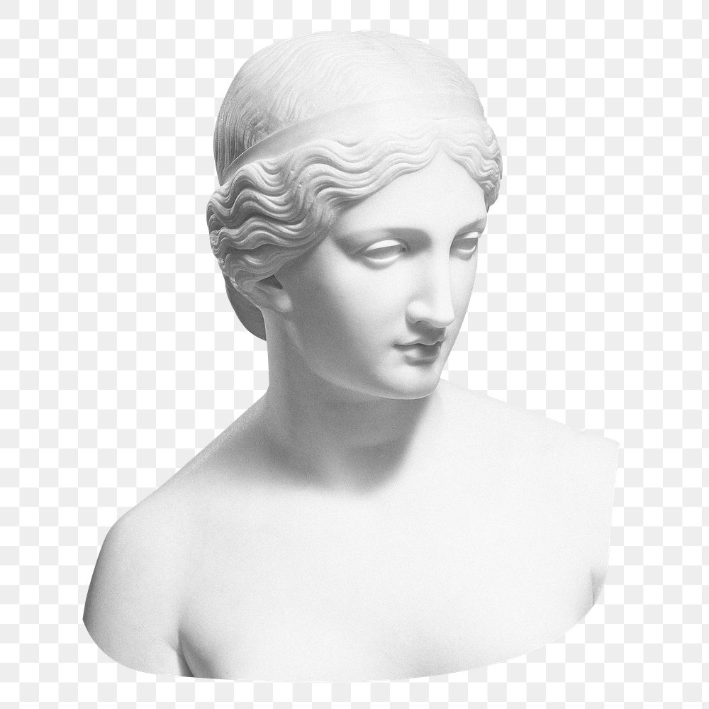 Greek Goddess sculpture png sticker, black and white cut out on transparent background