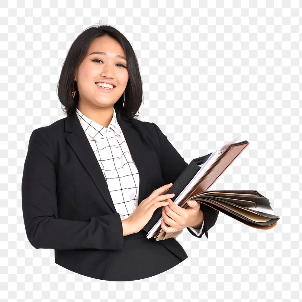 Smiling businesswoman png sticker, transparent background