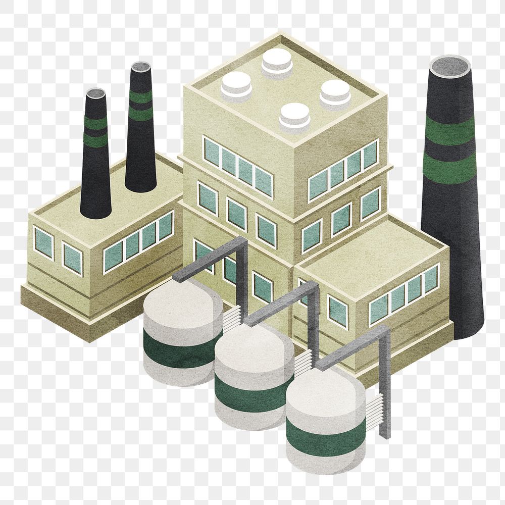 Green factory buildings png sticker, transparent background
