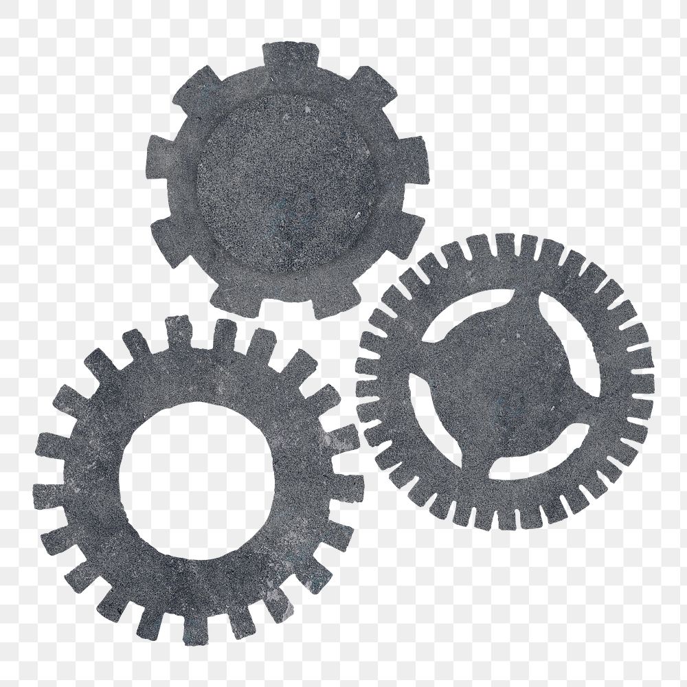 Cogwheel png sticker, paper texture on transparent background