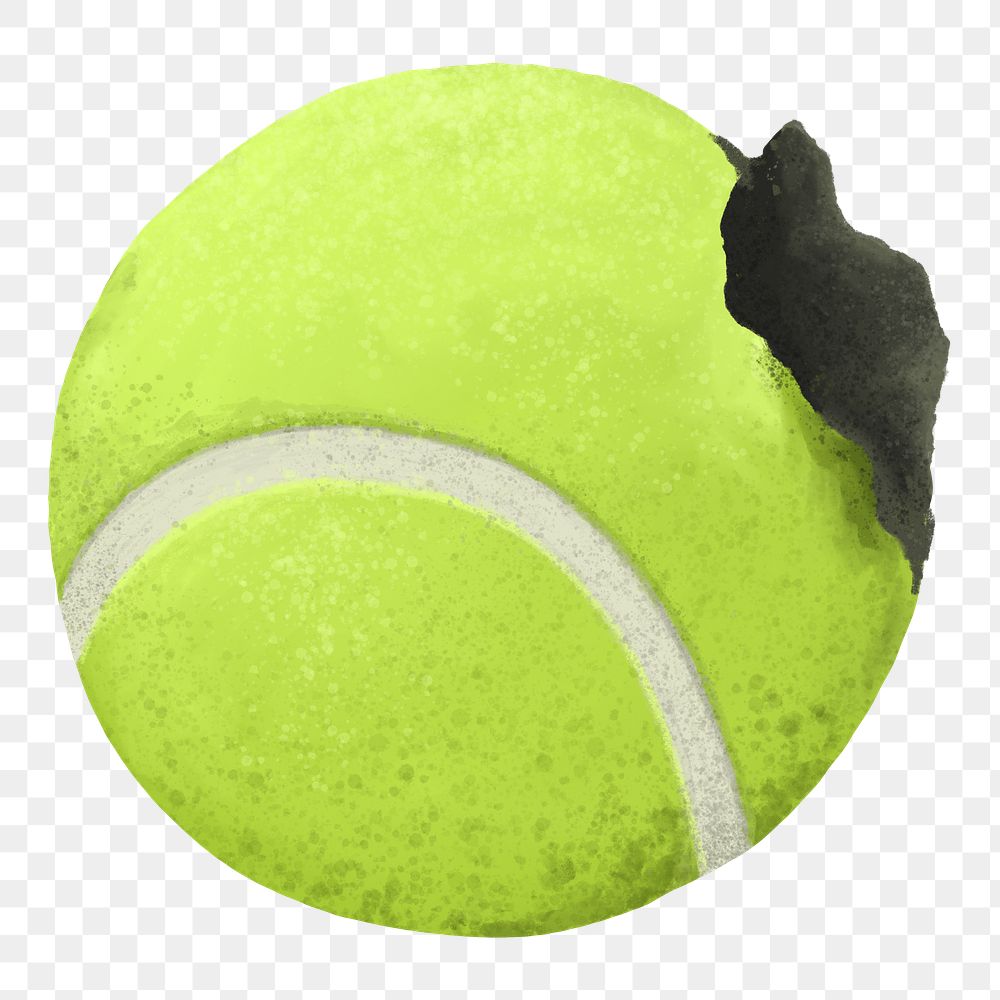 Old tennis ball png sticker, trash pollution illustration, transparent background