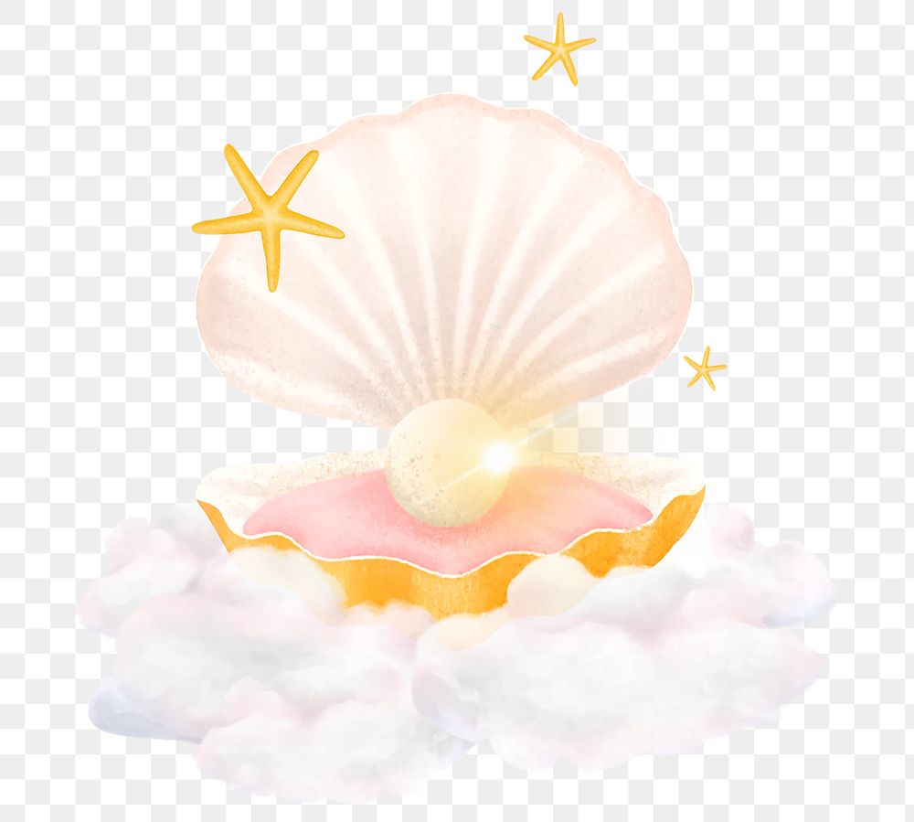 Aesthetic pearl shell png sticker illustration, transparent background