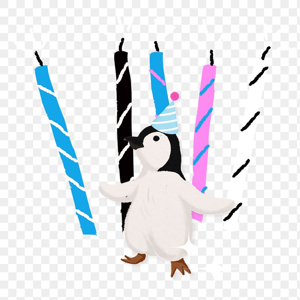Birthday penguin png sticker, animal illustration, transparent background