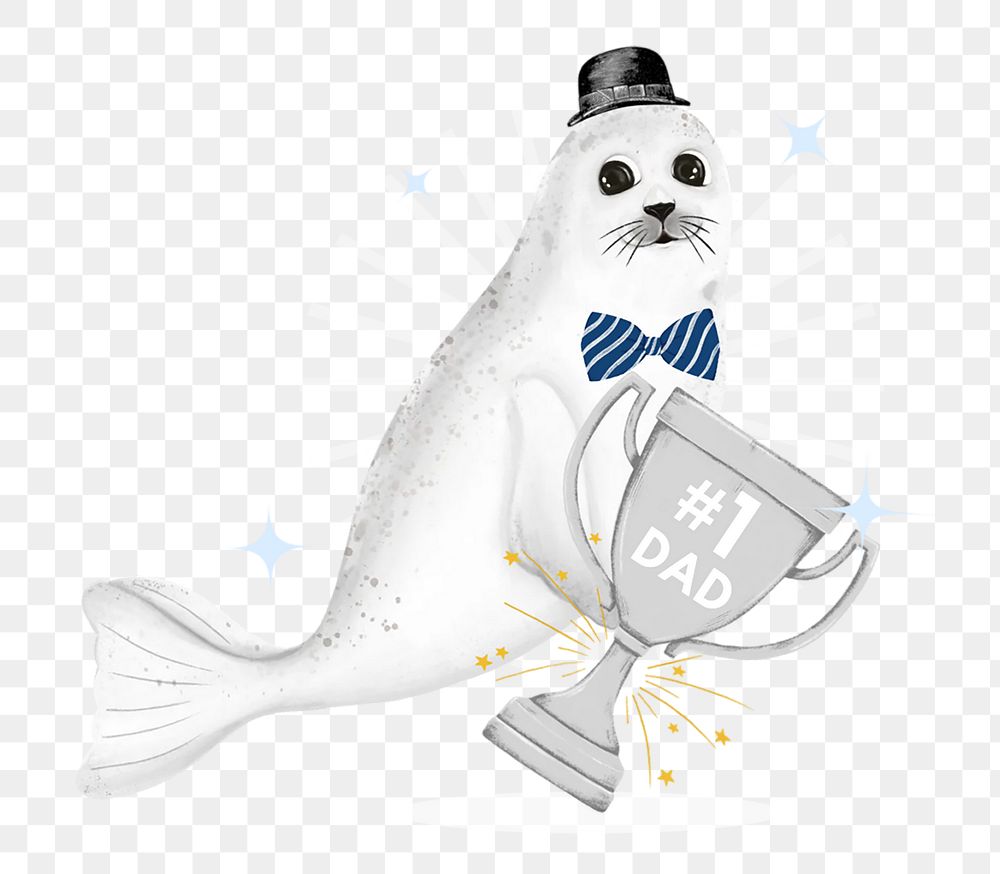 Father's Day seal png sticker, animal illustration, transparent background
