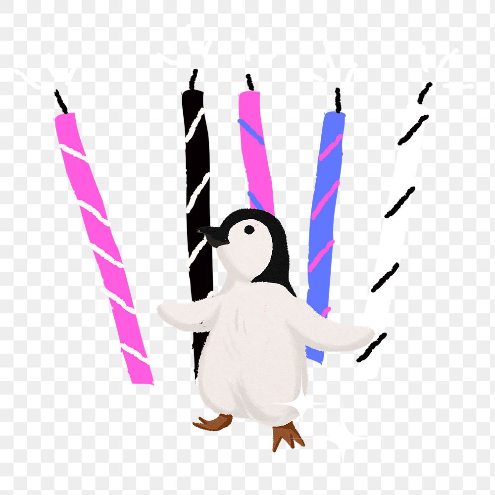 Baby penguin birthday png sticker, animal illustration, transparent background