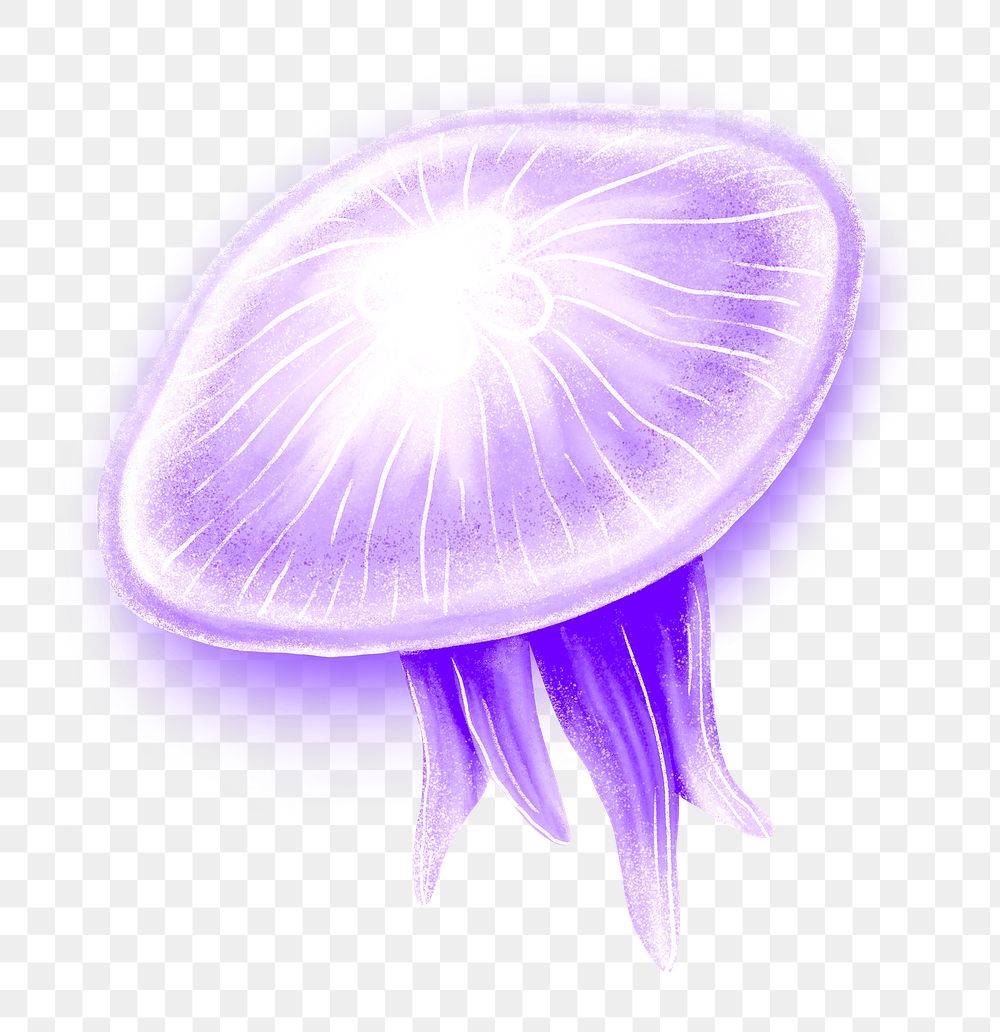 Neon purple jellyfish png sticker, animal illustration, transparent background