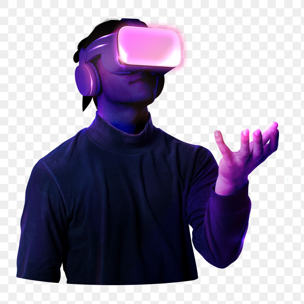 Man png using VR headset, smart technology remix, transparent background