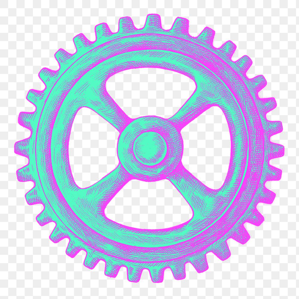 Cog wheel png green & pink, transparent background