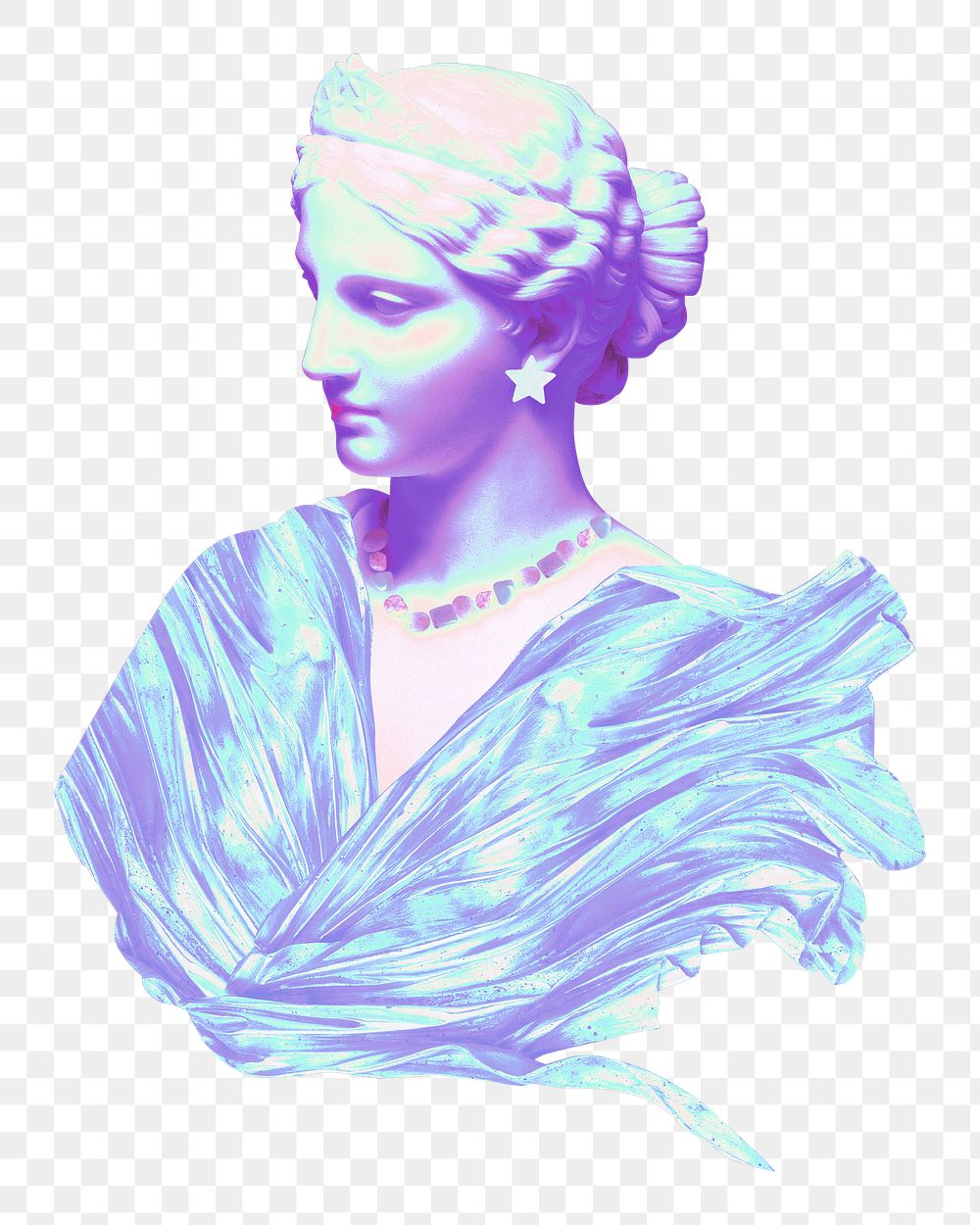 Female sculpture png blue aesthetic, transparent background