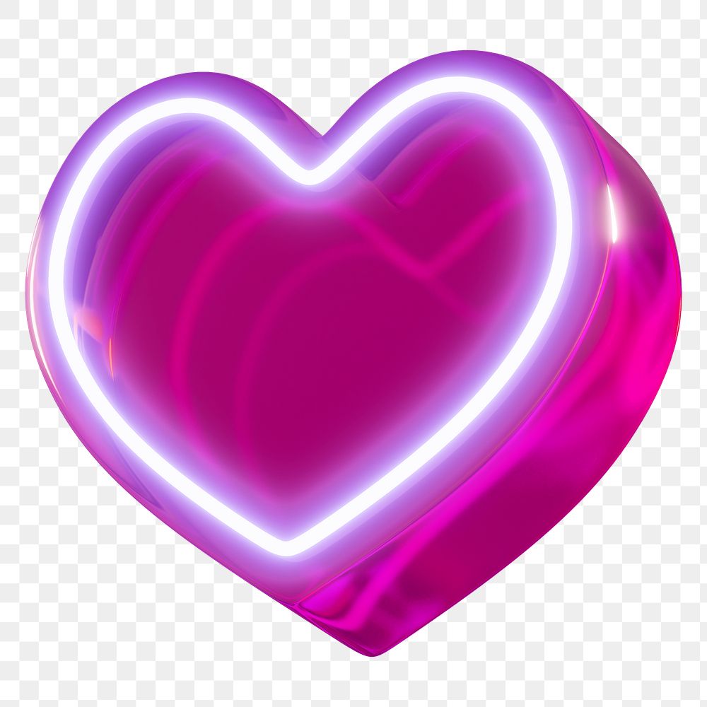 3D pink neon heart png icon, transparent background