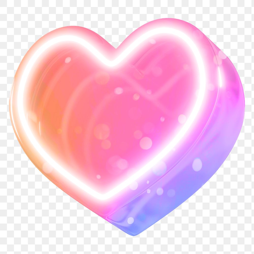 3D neon heart, transparent background