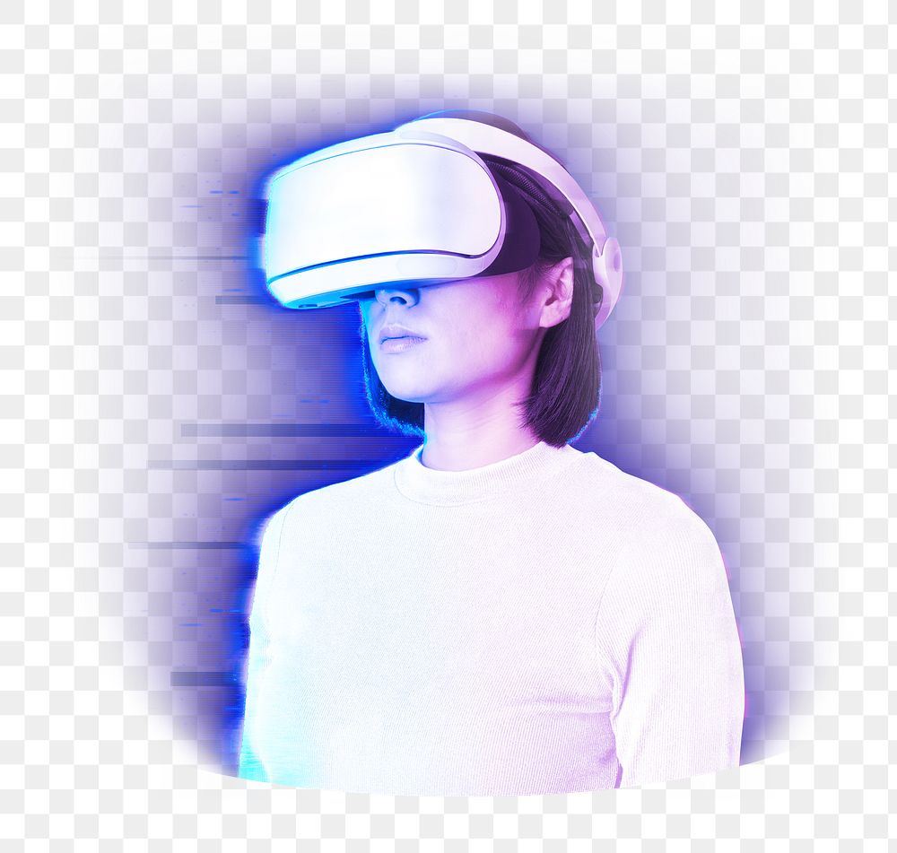 Woman wearing VR png, transparent background