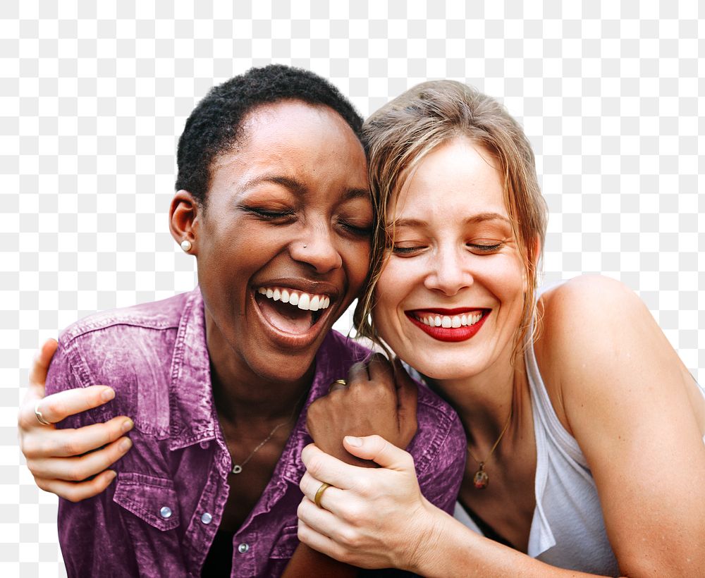 Happy women png laughing together, transparent background