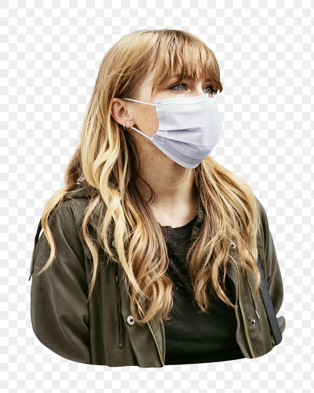 Woman png wearing mask sticker, transparent background