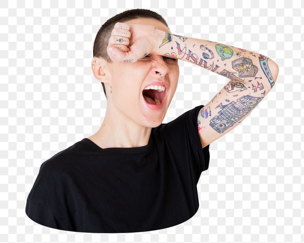 Tomboy png shouting sticker, non-binary person transparent background