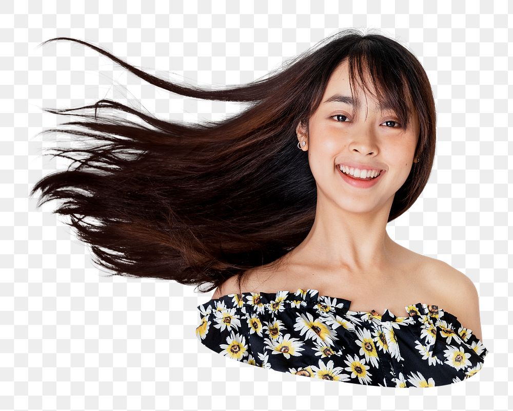 Girl png hair advertisement sticker, transparent background