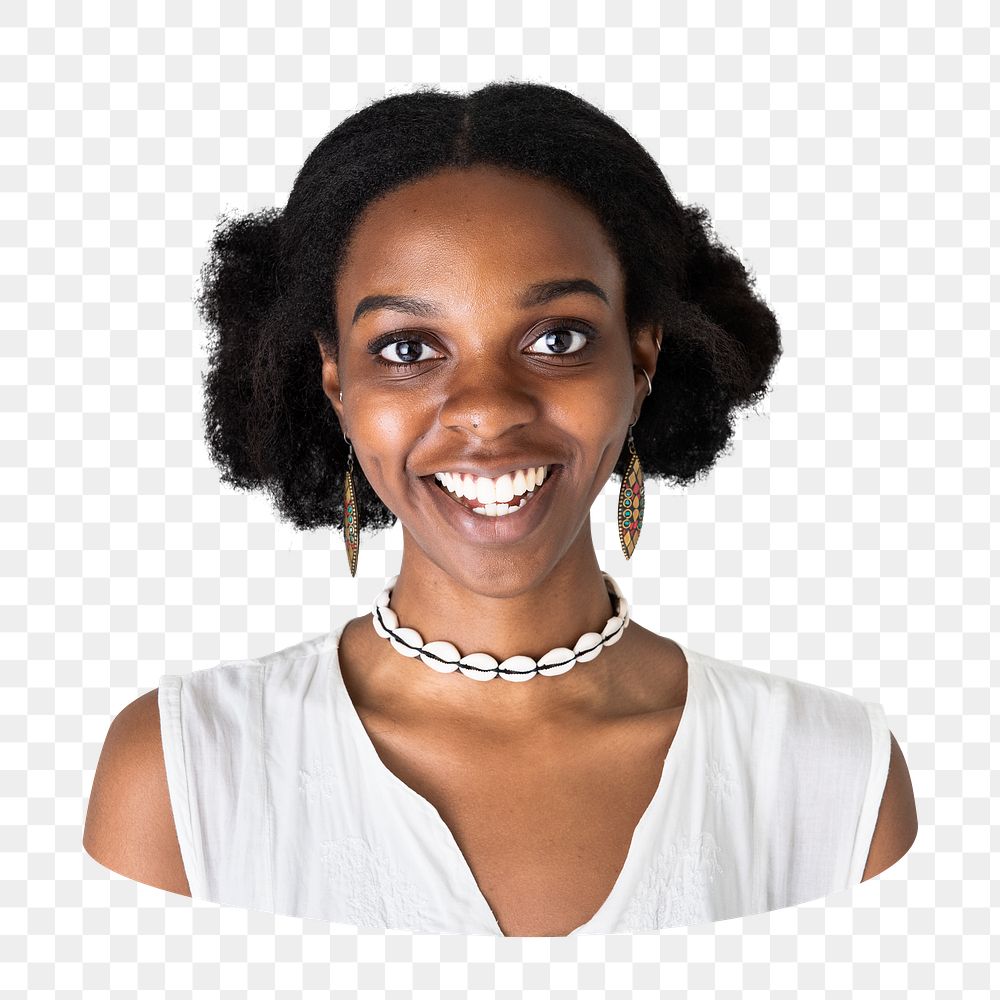 Smiling Black woman png sticker, transparent background