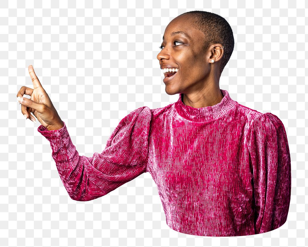 Black woman png sticker, touching  screen gesture transparent background