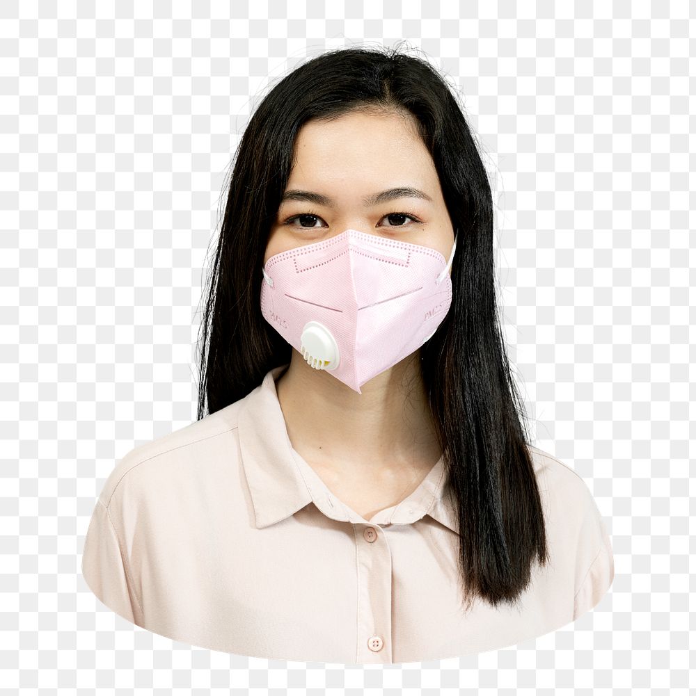 Png woman wearing mask sticker, transparent background