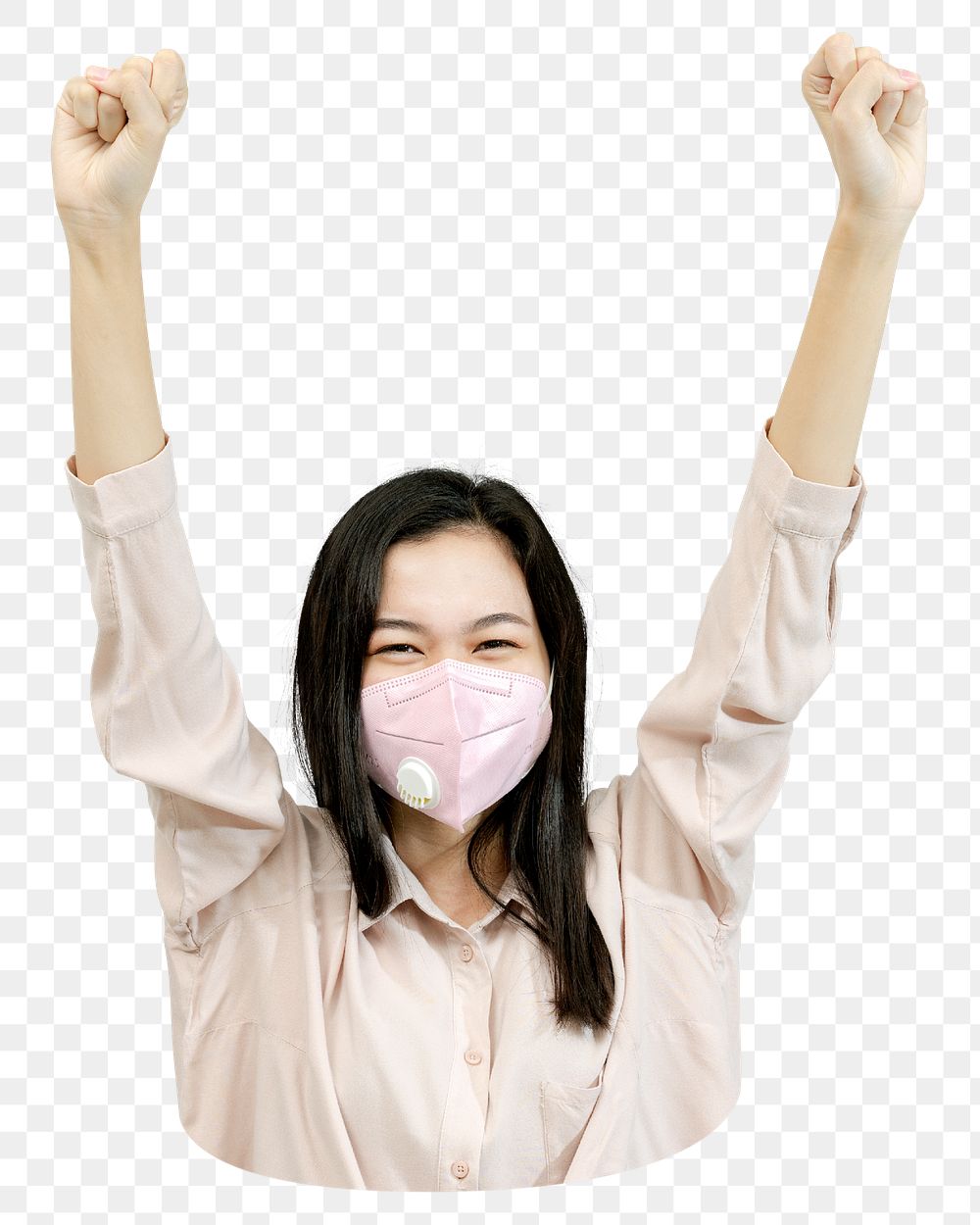 Happy woman png wearing mask sticker, transparent background