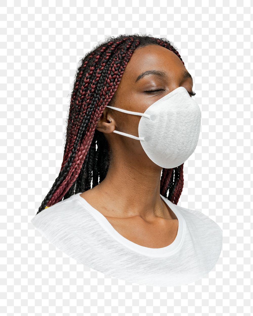 Black woman png wearing mask sticker, transparent background