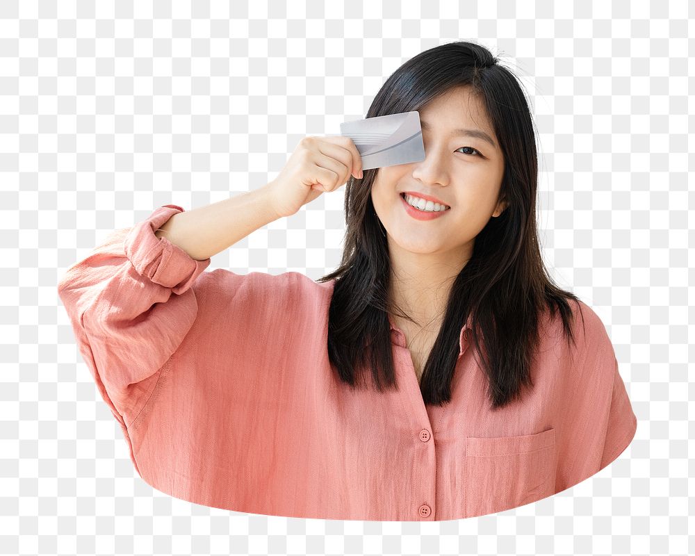 Asian woman png credit card sticker, transparent background
