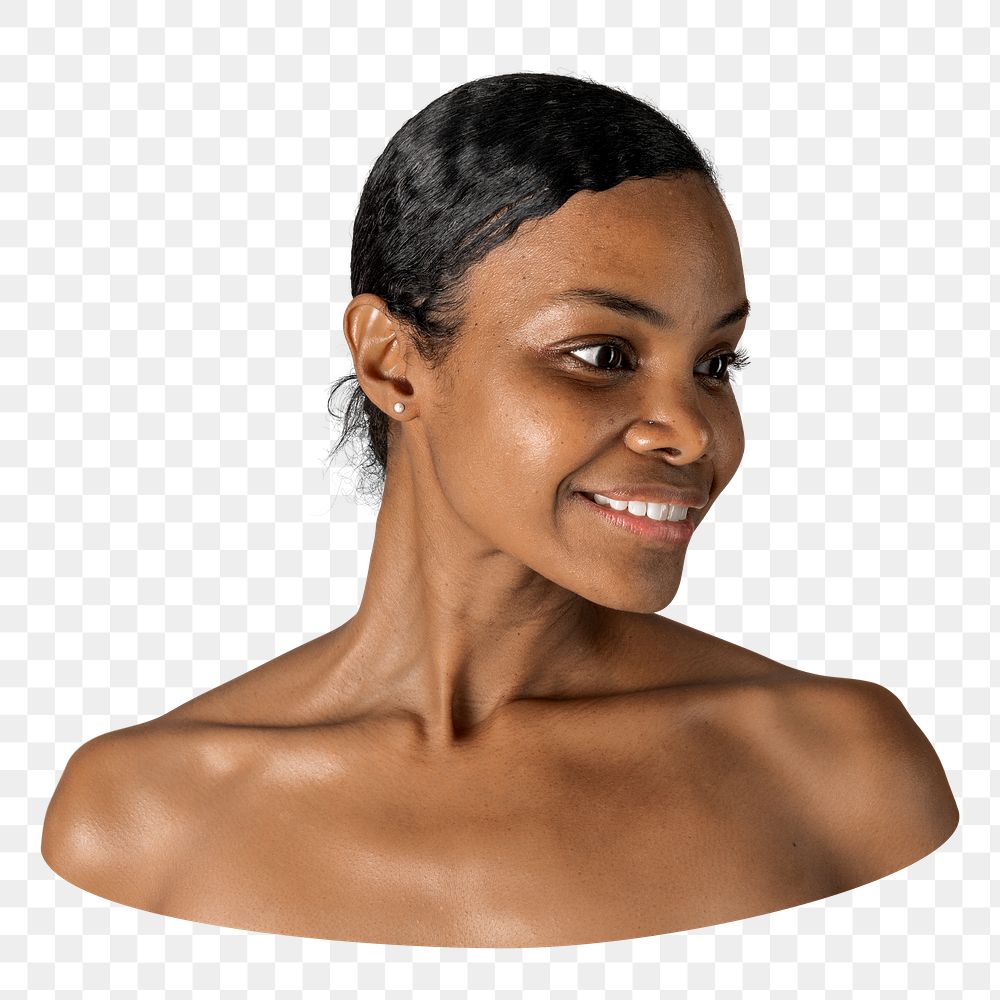 Png black woman bare shoulder sticker, transparent background