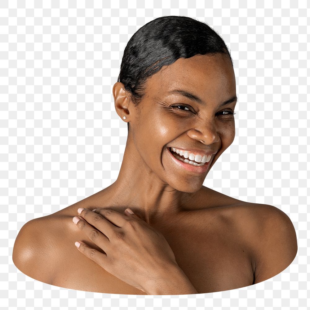 Smiling black woman png sticker, transparent background