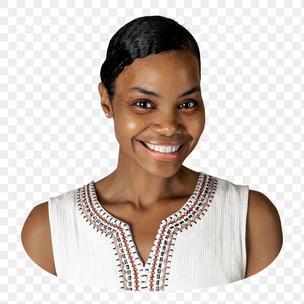 Smiling black woman png sticker, transparent background