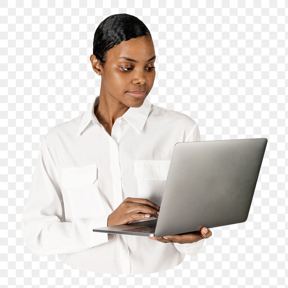 Png black woman work from home sticker, transparent background