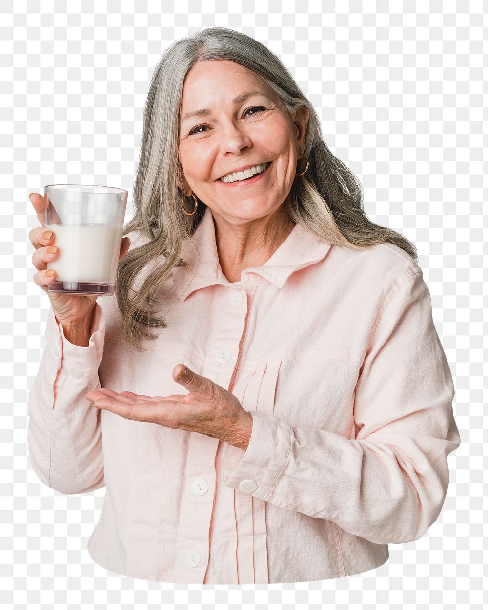 Png senior woman drinking milk sticker, transparent background