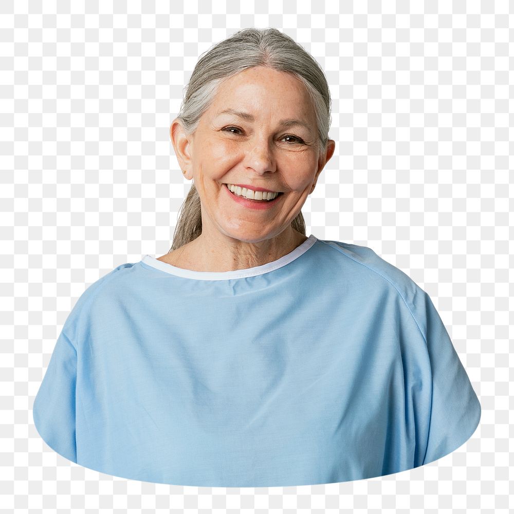 Happy senior patient png sticker, transparent background