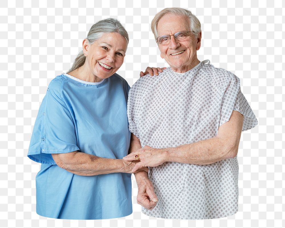Png couple senior patients sticker, transparent background