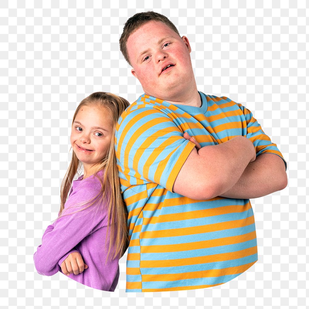 Down syndrome siblings png, transparent background