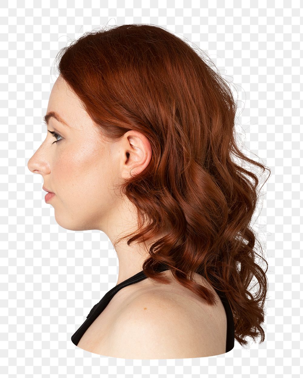 Png red hair woman side shot sticker, transparent background