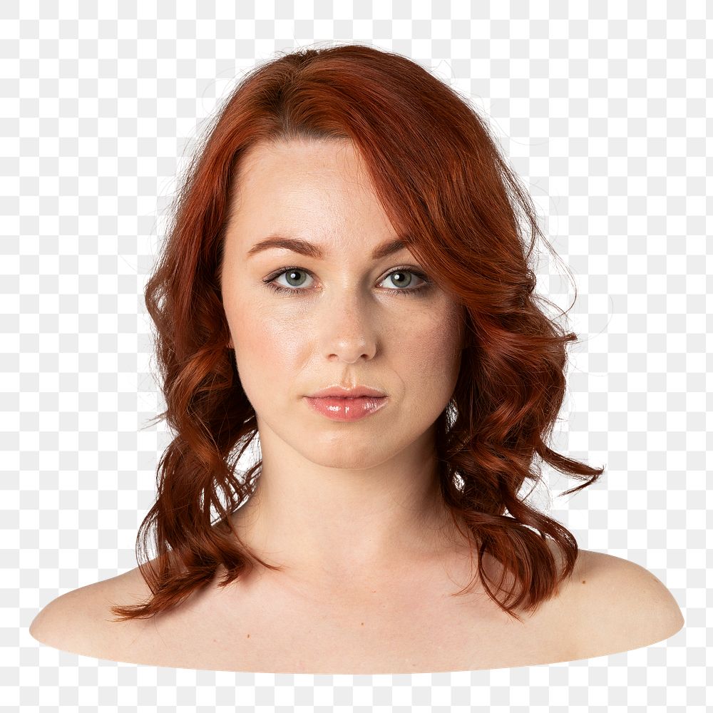 Png red hair woman bare shoulder sticker, transparent background