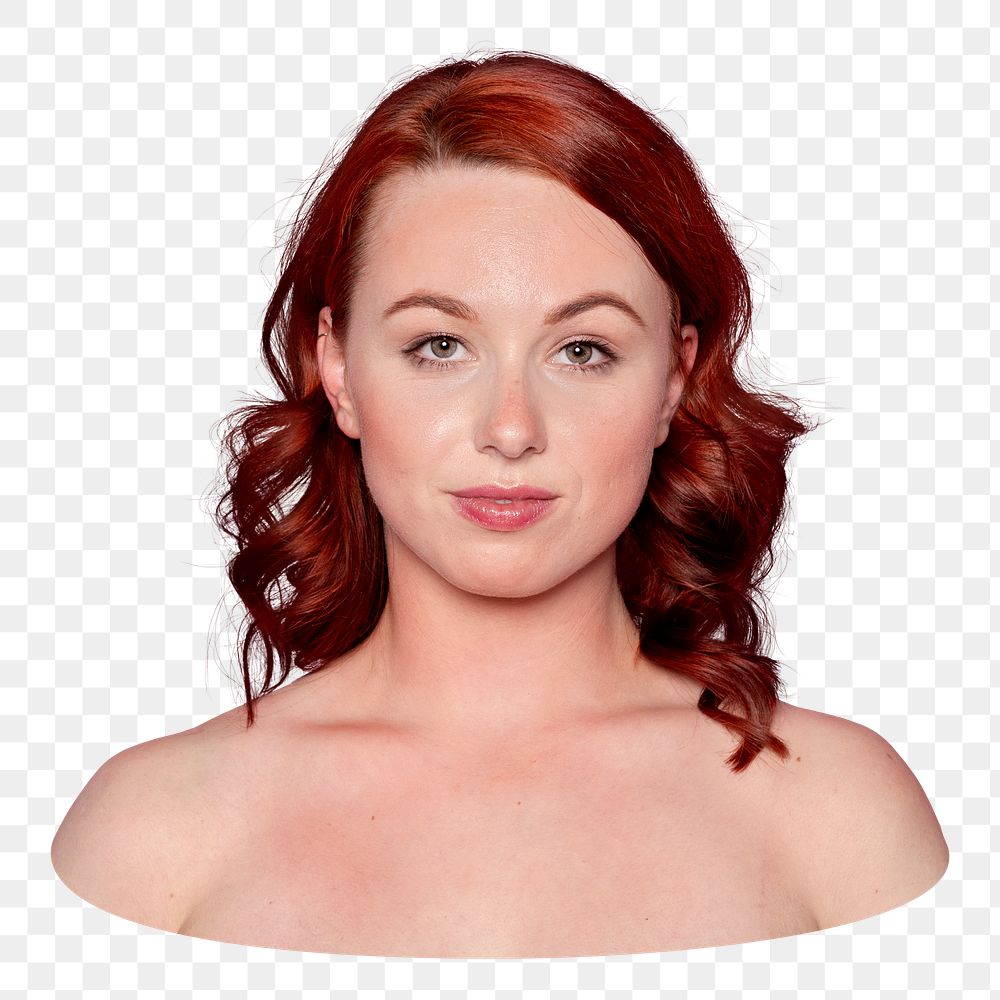 Png red hair woman bare shoulder sticker, transparent background