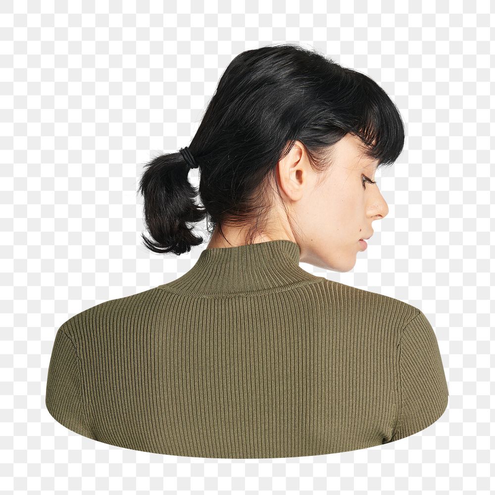 PNG woman back green turtleneck top sticker, transparent background