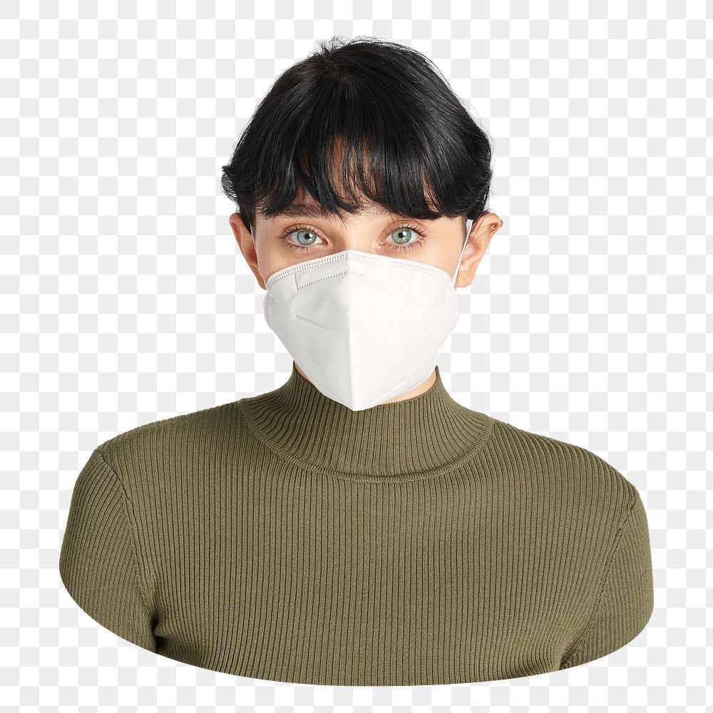 Png woman wearing face mask sticker, transparent background