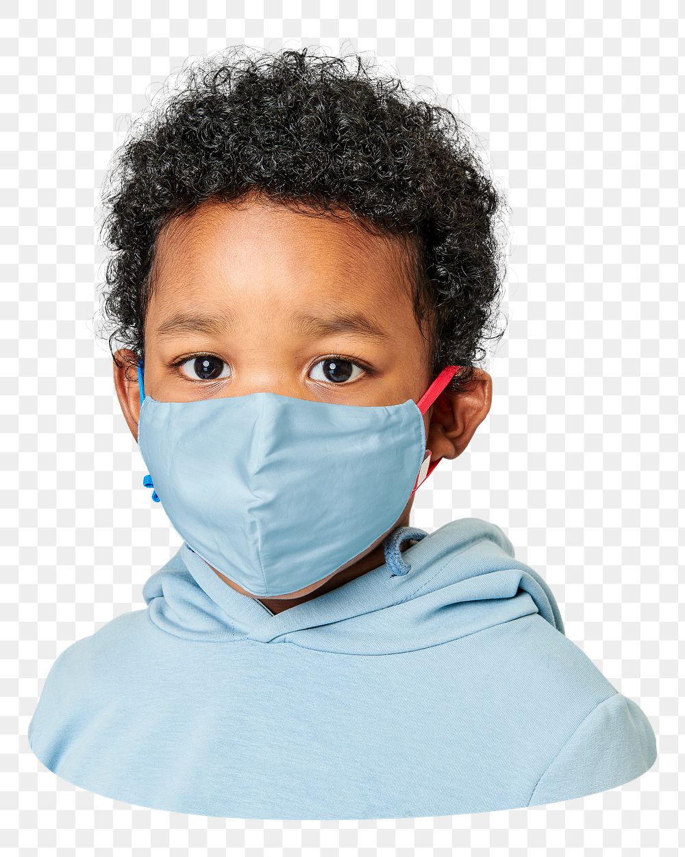 Png kid wearing blue face mask  sticker, transparent background